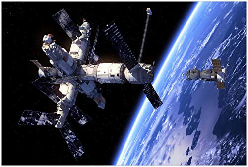 Wallario Poster - Raumfahrt - Raumstation und Raumschiff im Weltall in Premiumqualität, Größe: 61 x 91,5 cm (Maxiposter)