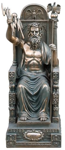 VILLAGE GIFT IMPORTERS Zeus-Statue, sitzend, bronzefarben, 40,6 cm hoch, große Zeus-Figur auf Thron, hält einen Blitzbolzen und Adlerzepter, Heim- und Bürodekoration, Gott des Himmels