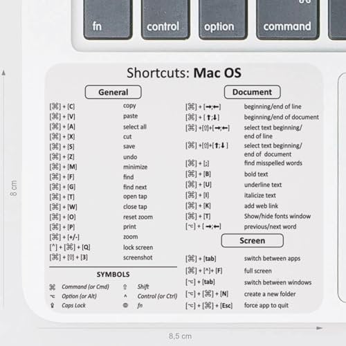 Aufkleber Tastenkürzel Mac OS | Shortcuts transparent englisch 8,5 x 8 cm