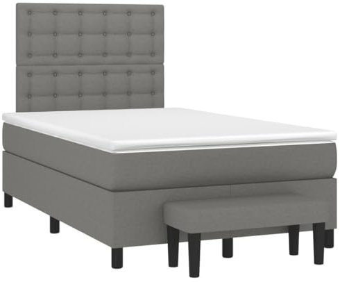 vidaXL Boxspringbett, Bett mit Matratze Kopfteil Bank, Bettgestell mit Lattenrost, Polsterbett Doppelbett für Schlafzimmer, Dunkelgrau 120x190cm Stoff