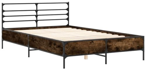 vidaXL Bettgestell, Bett mit Kopfteil für Schlafzimmer, Bettrahmen mit Lattenrost, Schlafzimmerbett Doppelbett, Räuchereiche 140x200cm Holzwerkstoff Metall