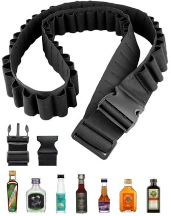 Charinor Berentzen Klopfer Gürtel, Schnapsgürtel, Kostüm für Jägermeister, Shot Schnaps mini Alkohol Kette, Klopfergürtel Zapfanlage für Karneval,27 Slots(Schwarz)