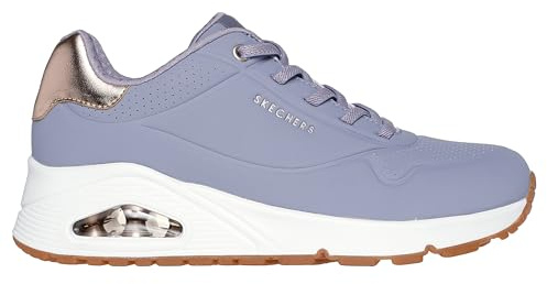Skechers Women's Uno Shimmer Away Sneaker, Purple Durabuck/Rosegold Duraleather/Mesh T, 4.5 UK