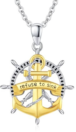 OHAYOO Anker Kette 925 Sterling Silber Ruder Halskette Anker Anhänger Vergoldet Schmuck für Damen