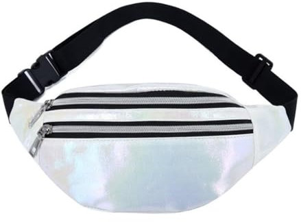 Bauchtasche Mode Damen,Holographische Fanny Pack wasserdichte Neon-Reise-Gürteltasche Bauchtasche Damen,Verstellbarer Gurt Hüfttasche für Runing, Wanderung und Outdoor-Aktivitäten (Weiß)