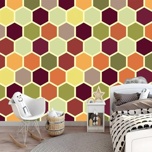 Fototapeten Bunte Waben-Sechsecke Wandtapete Vlies Wand Tapete- 150 x 105 cm Mehrfarbig Tapete- Schlafzimmer Büro Flur Dekoration Wandbilder Moderne Wanddeko Fototapete