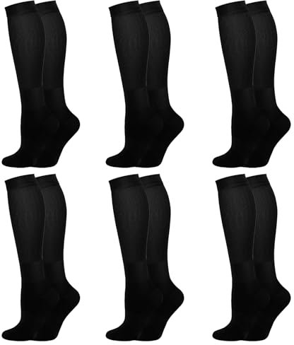 6 Paires Chaussettes de Compression, Bas de Contention Élastiques pour Hommes et Femmes, Idéales pour Sport, Course, Infirmiers, Voyages - Soutien Exceptionnel, Tissu Respirant (Noir, L/XL)