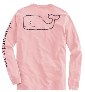 Vineyard Vines Men's Long-Sleeve Vintage Whale Pocket Tee, Flamingo, Medium