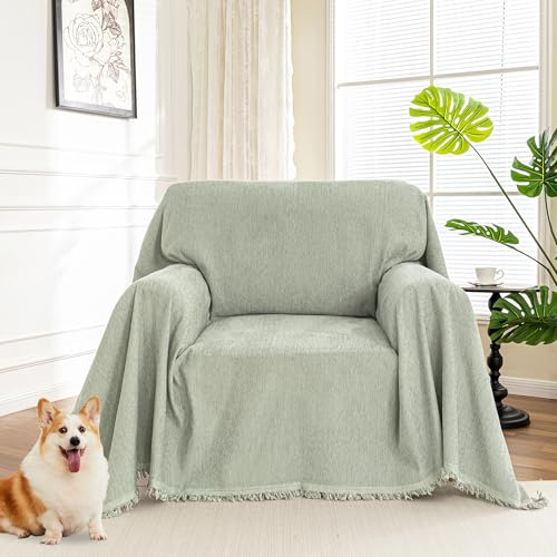 MYSKY HOME Oversized Armchair Couch Cover for 1 Cushion Couch, Washable Sofa Protector, Chair Chenille Couch Covers, Wingback Chair Cover Sofa Covers Sofa Throw Sofa Slipcovers, 71X91, Sage Green
