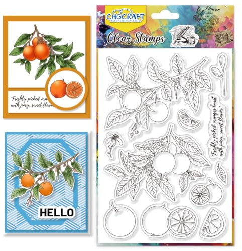 CHGCRAFT Orange Clear Stamps Transparent Silicone Stamps Orange Flowers Orange Tree Branches Clear Stamp Seals Silicone Stamps for Card Making Decor Scrapbooking Transparent Album Paper DIY Craft