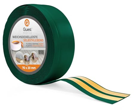 Quest Battiscopa Morbido Adesivo - 70 mm x 20 mm - Listello in PVC, Finitura Flessibile - Battiscopa flessibile per pareti e pavimenti – decorativo, resistente ai raggi UV (Verde, 10m)