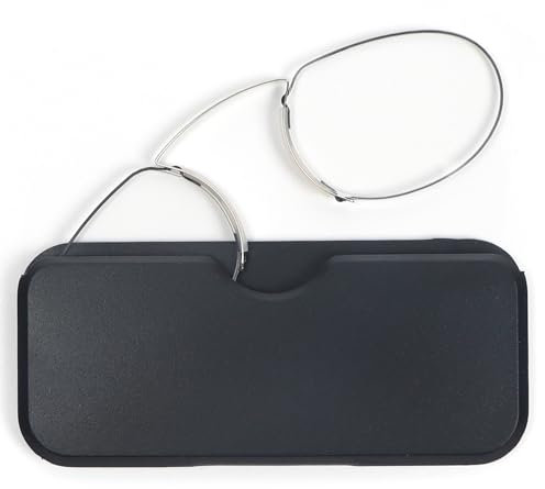 MMOWW Lesebrille mit Universal Kompaktetui für Damen und Herren, Ultraleichtes Monokel Lesehilfe Mini Nasenclip Drahtwicklung ohne Rahmen (Schwarz, +2.5)