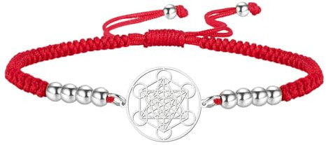 EUEAVAN Metatrons - Braccialetto a cubo, regolabile, con perline e geometria sacra, stile arcangelo, fatto a mano, in corda intrecciata, portafortuna, colore: rosso, per cabala, amuleto, Medium,