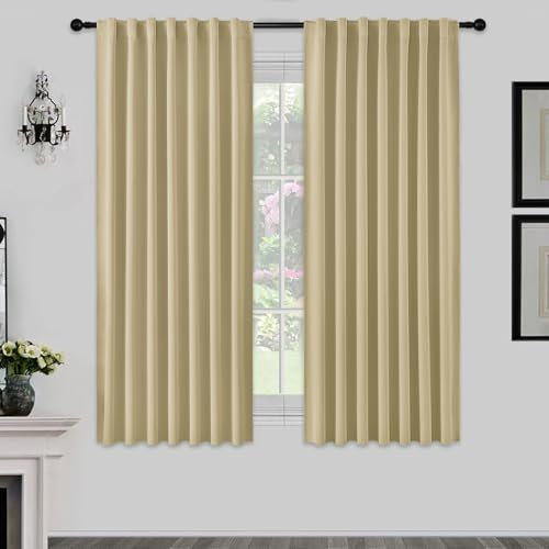 Joydeco Vorhänge mit Verdeckten Schlaufen 2er Set,H 225 x B 140 Dunkelbeige Lange Vorhang Thermo Verdunkelung Stangendurchzug Gardinen Blackout Blickdicht Curtains Schlafzimmer Wohnzimmer Modern