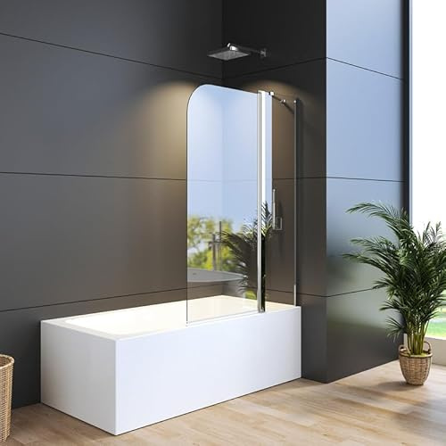 WDWRITTI Duschwand für Badewanne 90x140cm 2-teilig faltbar, Duschabtrennung mit festem Segment, Duschtrennwand mit 6mm ESG Easy-Clean Sicherheitsglas, Faltwand für Badewanne