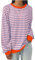 Lässige übergroße Damen-Tops, Damen-Tops, Fitness-Tops für Damen, UK 2024, trendige Kleidung, gestreifter Druck, T-Shirt, Rundhalsausschnitt, lange Ärmel, lockere Passform, Langarm-Shirts, A07 Pink,
