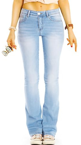 Generisch Medium Waist Bootcut Stretch Jeans Hosen in hellblau Schlagjeans - Slim Fit Passform- Damen - j14i