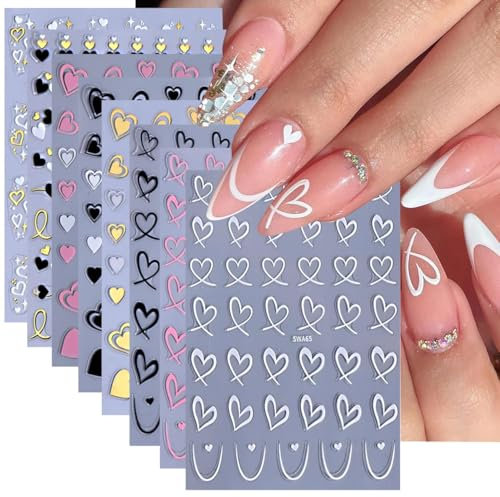 Yamobi 8 Stück Nagelkunst-Aufkleber zum Valentinstag in Form von Love Hollow Peach Heart Shaped Adhesive Nail Stickers,Nagelzubehör zum Valentinstag, Love Hearts Nail Decals