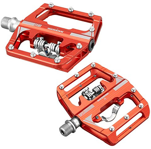 Bike Pedals Mtb Pedals For Bicycle Clip Automatic Pedals Platform Mountain Bike Mixed Footrest Double Function Power Meter Mountain Bike Pedals(Orange)