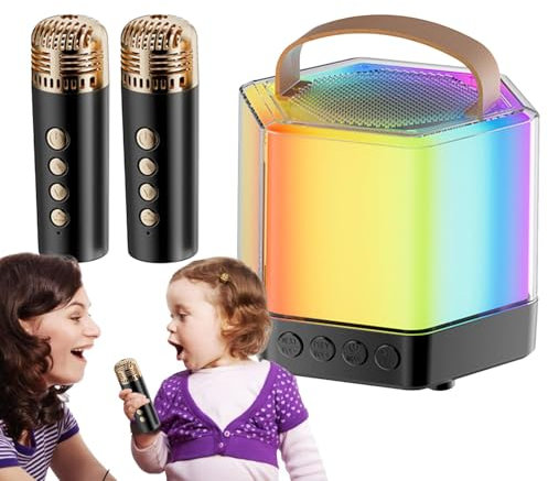 Portable Speaker, Wireless Small Speaker, 4.09 x 3.39 inches Loud Sound System with Microphone, Rechargeable Tweeter for Karaoke, Music Streaming, Wireless Calls