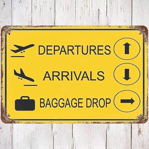 FWJZDSP Letrero de aluminio vintage para puerta de aterrizaje de aeropuerto, aviso de llegadas, salidas, entrega de equipaje, decoración de pared, póster de fiesta de avión, 30 x 40 cm