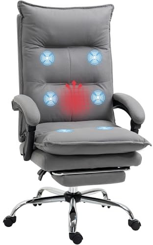 Vinsetto Fauteuil de Bureau massant et Chauffant, Chaise de Bureau, Chaise Ergonomique avec Hauteur réglable, Dossier inclinable et télécommande Filaire, pivotant à 360°, Tissu en Microfibre, Gris