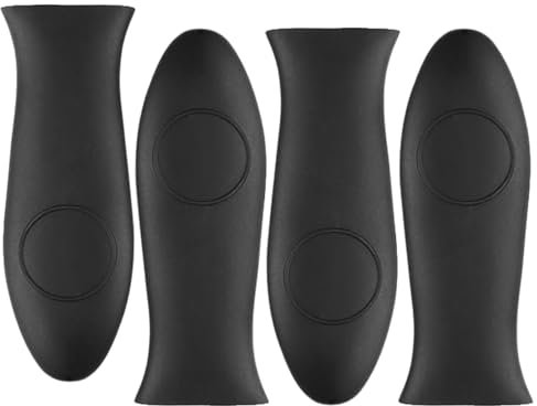 TRACOMPAN 4 Pcs Black Silicone Heat-Resistant Iron Pan Handle Covers - Non-Slip Grip Sleeve for Cast Iron Skillet, Grill Pan, Saucepan Handles, Dishwasher Safe Hot Handler Holder Set to Protect Hands