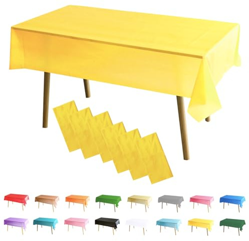 MOMAHUA 6 Packs Jaune Nappes,137x274cm PEVE Nappe de Table Rectangulaire,Nappes Imperméables pour Fête Anniversaire,Picnic,Exterieur,Jardin,Mariage,Noël,Halloween