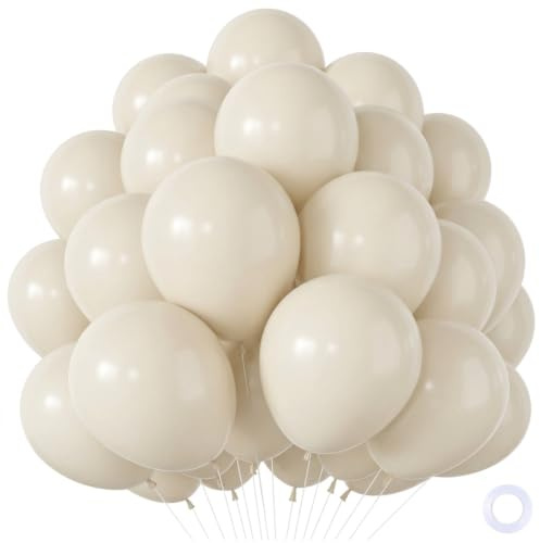 Luftballons Beige 100 Stück, Sand Weiße Luftballons Geburtstag mit Latex Helium, Beige Ballons Für Geburtstagsdeko Hochzeit Babyparty Taufe Heiratsantrag Verlobung Gender Reveal Party Deko, 12 Zoll