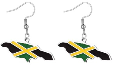 Jamaica Map and Flag Earrings for Women, Jamaica Earrings Pendant Charm, Stainless Steel Map Jewelry Accessories