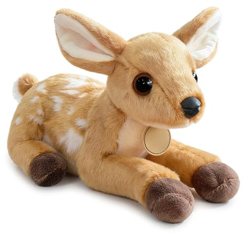 Nuiorfty REH-Stofftier liegend Rehkitz-Plüschtier – superweiches ausgestopftes REH zum Kuscheln niedliche Heimdekoration und Weihnachten (Khaki)