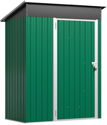 NAIZY Gartenhaus Metall 2 m³ Geräteschuppen Pultdach 138 x 75x 162cm Garten Schuppen aus Eisen Gerätehäuser Abschließbar Gartenschuppen für Outdoor, Grün
