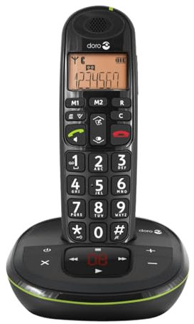 Doro PhoneEasy 105wr Téléphone sans Fil pour Seniors avec Grandes Touches, Son Amplifié et Répondeur Intégré (Noir) [Version Française] (Noir)