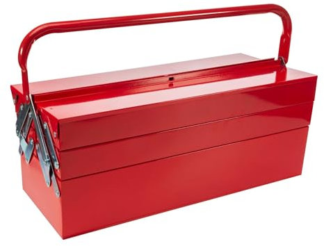 Toolland Werkzeugkasten Metall leer, Werkzeugkiste groß, Werkzeugkoffer Metall, rot, Werkzeugbox, 5 Fächern, mit Tragegriff, 21,2 L Volumen, rot, 530 x 200 x 200 mm