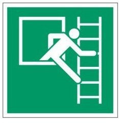 EverGlow Notausstieg mit Fluchtleiter, rechts, Ausführung: Bedruckt oder kaschiert, Aluminium, 20 x 20 cm, leuchtet im Dunkeln