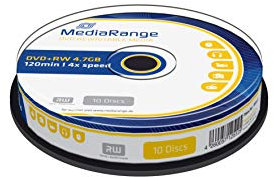 MediaRange DVD+RW 4.7GB|120min 4-fache Schreibgeschwindigkeit, wiederbeschreibbar, 10er Pack, MR451, Cake 10