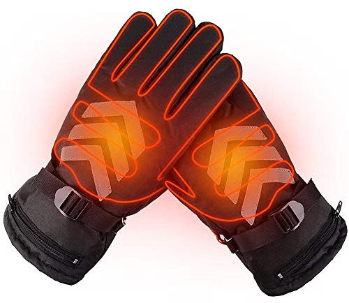 Battery Powered Rechargeable Heated Gloves, Waterproof Insulated Motorcycle Warm Touch Screen Gloves for Winter Outdoor Camping Hiking Hunting (Two batteries)