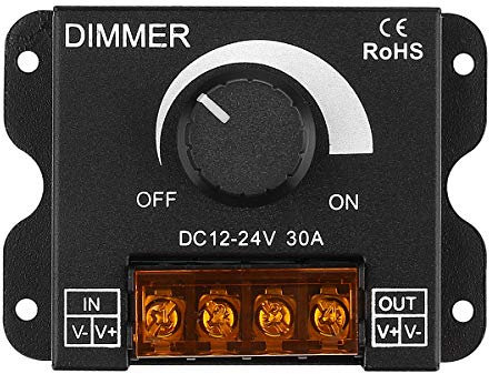SUPERNIGHT LED Light Strip Dimmer, DC12V-24V 30A PWM Dimming Controller for Dimmer Knob Adjust Brightness ON/Off Switch with Aluminum Housing