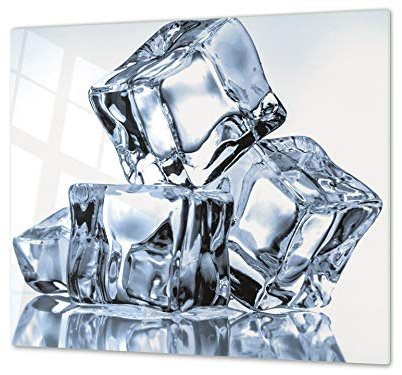 Planche de cuisine en VERRE trempé – Planche à découper en verre – Couvre-plaques de cuisson – UNE PIÈCE (60x52 cm) ou DEUX PIÈCES (30x52 cm chacune);D02 Série Eau: Glaçons 12