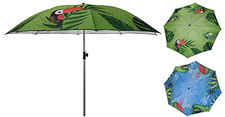 Koopp Bright Coloured Parasol Garden Beach Shade Blue & Green Flamingo & Toucan Design (Green)