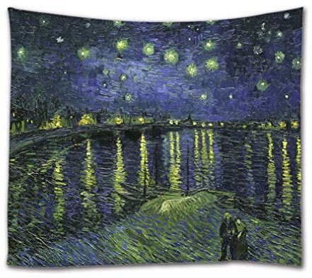 A.Monamour Wandteppiche Sternenklare Nacht Über Der Rhone Von Vincent Van Gogh Ölgemälde Druck Textil Stoff Wandbehang Tapisserie Vorhänge Tischdecke Bettdecke Strandtuch Für Zuhause 180X200 Cm