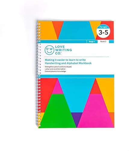 Libro de práctica de escritura a mano, escritura a mano y alfabeto libro 2 – Edades 35 años – Formación de letras y palabras, control de lápiz y ejercicios de colorear, enseña fonónica e incluye