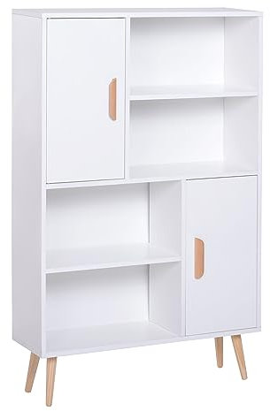 HOMCOM Kommode Schrank Sideboard 8 Fächern Küchenregal Schuhschrank Kiefernholz weiß 80 x 23,5 x 123 cm
