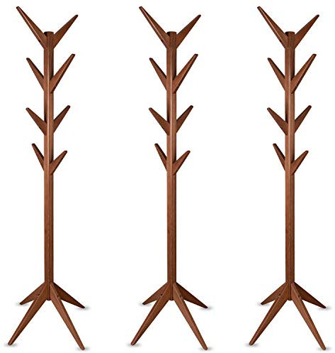 Staboos 3er Set Massiver Garderobenständer Holz - Buchenholz Baum Garderobe mit Werkzeug - Jackenständer als Äste Garderobe - Standgarderobe (Nussbaum)