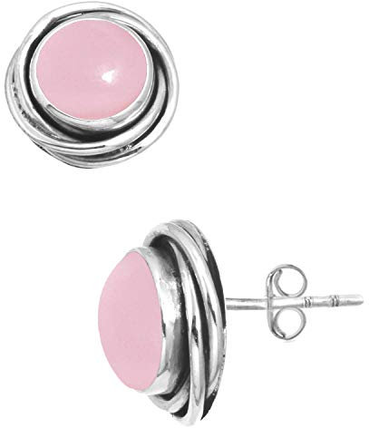 Jeweloporium Rosa Rosenquarz 925 Silber Ohrring für Frauen mit Stein viktorianisch Sílbern Ohrstecker Weihnachten - Geschenk Handgefertigt Schmuck