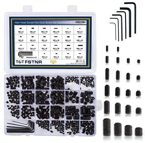 TOTFSTNR 666Pcs Internal Hex Drive Cup-Point Screws Assortment Kit, 22 Sizes M2/3/4/5/6/8 Set Screw Set for Door Handles, Faucet, Light Fixture, 12.9 Class Alloy Steel (Black)