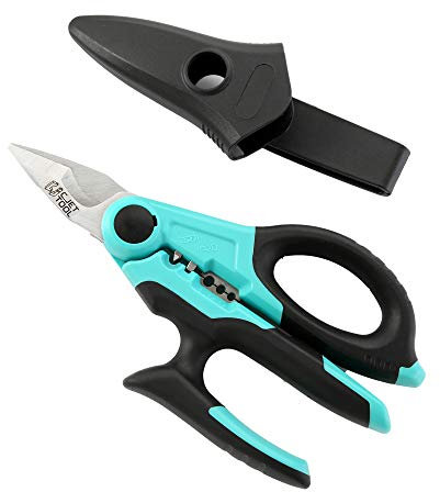 C.JET TOOL Tijeras Electricista Profesional, 170 mm/7 de acero inoxidable, diseño multi-agarre de aluminio de cobre cable suave