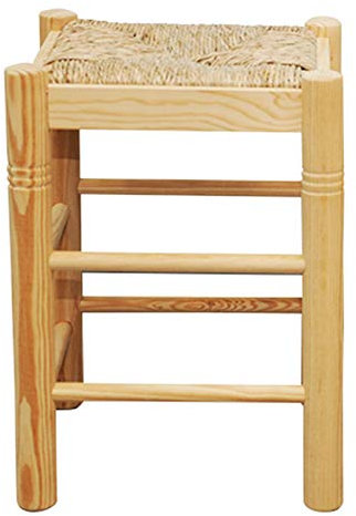 Acan Tradineur - Taburete Cuadrado de Madera, Asiento de Rafia, 47 x 33 x 33 cm, banqueta de Madera con reposapiés y Asiento de Fibra Natural para Restaurante, Cocina