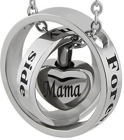 Hanessa Halskette Ringe Herz mit Inschrift forever in my heart no longer by my side Mama Andenken an verstorbene Mutter Kette in silber aus Edelstahl