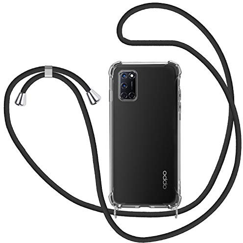 Handyband für Oppo A52/A72/A92 Hülle mit Band, Transparent Silikon Handyhülle mit Kordel zum Umhängen Schutzhülle, Schwarz
